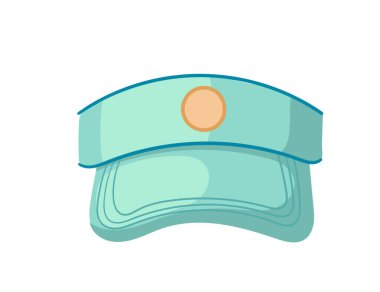 Yaz için turkuaz renkli modern güneşlik şapka ve beyaz arkaplanda izole edilmiş sıcak hava vektörü illüstrasyonu.