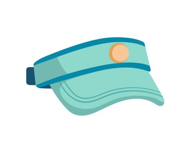 Yaz için turkuaz renkli modern güneşlik şapka ve beyaz arkaplanda izole edilmiş sıcak hava vektörü illüstrasyonu.