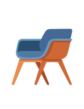 Mavi yumuşak yastıklı modern ahşap sandalye vektör çizimi.