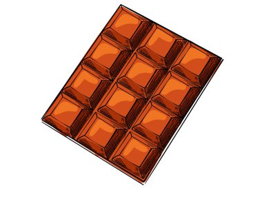 Elle çizilmiş tatlı çikolata. Çikolatalı tatlı, kakao şekerli tatlı. Lezzetli, lezzetli şekerlemeler. Renkli taslak vektör çizimi beyaz arkaplanda izole edildi.