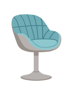 Pikabın üzerinde modern konforlu yastıklı sandalye beyaz arka planda izole edilmiş tek ayakta duran vektör çizimi.