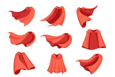 Cazip kırmızı pelerin seti rüzgarda savruluyor, boyun vektör illüstrasyonuna bağlı..