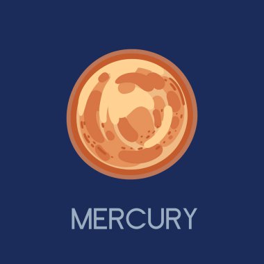 Unvanı olan parlak bir Merkür. Dinamik girdapları ve dokuları olan bir güneş sistemi gezegeni. Eğitici içerik ve astronomi için mükemmel. Koyu mavi arkaplanda izole edilmiş vektör illüstrasyonu.