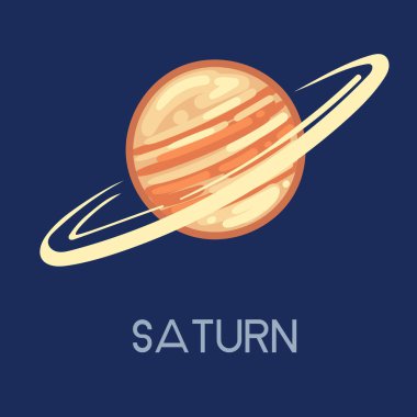 Parlak Satürn gezegeni. İkonik halkaları ve atmosferik detayları olan güneş sistemi gezegeni. Eğitici içerik ve astronomi için mükemmel. Koyu mavi arkaplanda izole edilmiş vektör illüstrasyonu.