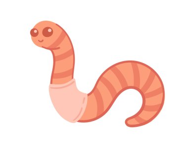 Gülen suratlı sevimli çizgi film solucanı. Çizgi film böcek tasarımı. Vektör illüstrasyonu beyaz arkaplanda izole edildi.