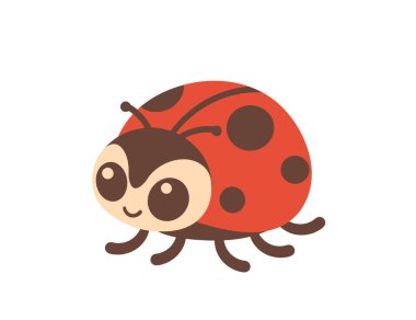 Gülen yüzlü şirin bir uğur böceği. Komik böcek tasarımı. Vektör illüstrasyonu beyaz arkaplanda izole edildi.