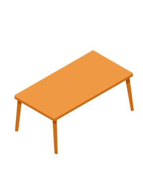 Modern ahşap masa. Isometric tarzı masa. Vektör illüstrasyonu beyaz arkaplanda izole edildi.