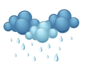 Yağmur damlalı bulut, hafif veya şiddetli yağmuru gösterir. Havayla ilgili ya da ruh hali tabanlı görseller için uygun. Vektör illüstrasyonu beyaz arkaplanda izole edildi.