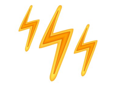 Üç cesur yıldırım fırtınası ya da enerji temasını temsil ediyor. Hava durumu uygulamaları, güç kaynaklı tasarımlar ya da çarpıcı görüntüler için ideal. Vektör illüstrasyonu.