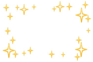 Yıldızlar ve parıltılarla çerçevelenmiş. Tebrik kartı ya da sihirli reklam tasarımı. Ortadaki boşluk. Beyaz üzerine vektör illüstrasyonu.