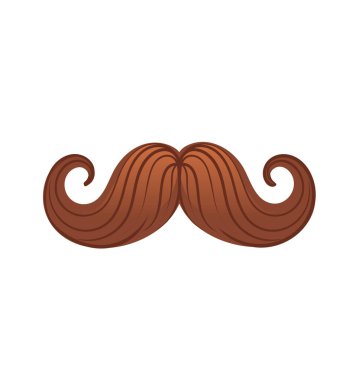 Zarif kıvrımlı kahverengi bıyıklı. Klasik, berber dükkanı ya da şakacı çizimler için uygun. Vektör illüstrasyonu beyaz arkaplanda izole edildi.