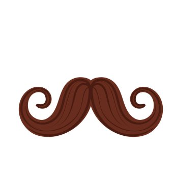 Koyu kahverengi tonlarda kalın kıvrımlı bıyık. Oyuncu tasarımlar, klasik tarzlar ya da berber markaları için mükemmel. Vektör illüstrasyonu beyaz arkaplanda izole edildi.