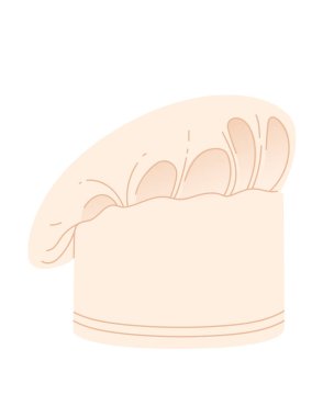 Geleneksel pileli, üstü eğimli, bej renkli ve ayrıntılı kıvrımlı şef şapkası. Şık mutfak şapkası, profesyonel giysi. Mutfak için mükemmel. Vektör illüstrasyonu.