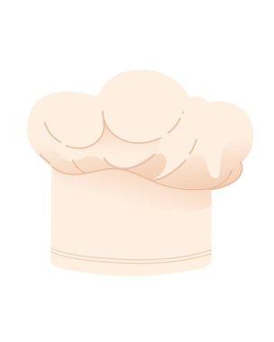 Yuvarlak şef şapkası, yumuşak bej rengi. Şık mutfak şapkası, profesyonel giysi. Mutfak için mükemmel. Vektör illüstrasyonu.