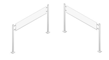 İzometrik reklam panoları. Destek direkleri ve ekran yüzeyleri olan boş reklam panosu iskeleti. Profesyonel pazarlama platformu. Vektör illüstrasyonu beyaz arkaplanda izole edildi.