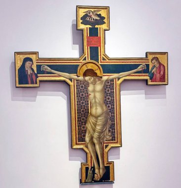 Uffizi Galerisi. Floransa. Çarmıha gerilen İsa 'nın ortaçağ İtalyan simgesi.