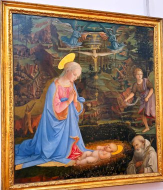 Uffizi Galerisi. Floransa. İtalyan sanatçı Filippo Lippi 'nin Rönesans tablosu 