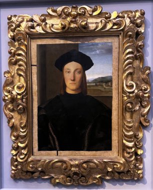 Uffizi Galerisi. Floransa. Ressam Rafael Santi 'nin üçüncü Urbino Dükü Guidobaldo da Montefeltro' nun portresi.