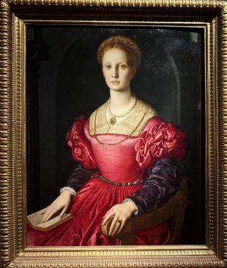 Uffizi Galerisi. Floransa. İtalyan Rönesans sanatçısı Agnolo Bronzino 'dan Lucrezia Panchatika' nın Portresi.