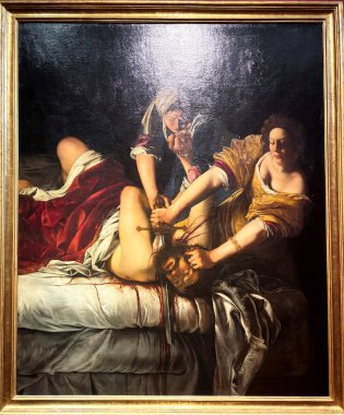 Uffizi Galerisi. Floransa. Barok döneminin sanatçısı Artemisia Gentileschi 'nin ünlü yağlı boya tablosu.