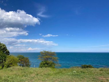 Sarkmış bir bulutun gölgesinde taze bahar çimlerinde keyifli bir yürüyüş. Uçsuz bucaksız deniz ufkunun tefekkürünün tadını çıkarıyorlar..