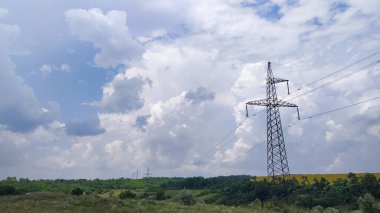 Bulutlu gökyüzü ile çayırlar ve ormanlar manzarası