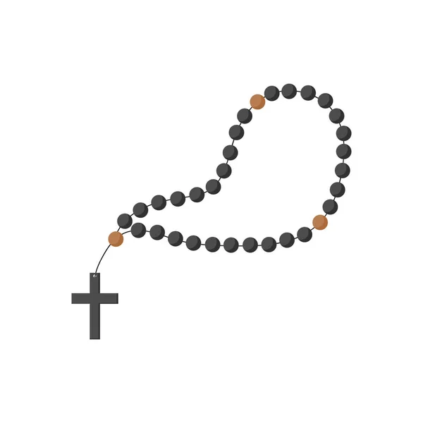 Wooden Catholic Rosary Beads Religious Symbols Rosary Necklace Praying Symbol — Stock Vector
