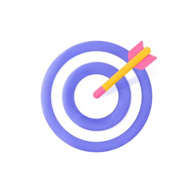 Dart oku hedefin merkezine isabet etti. Ticari finans hedefi, başarı hedefi, hedef başarı konsepti. 3d vektör simgesi. Çizgi film biçimi