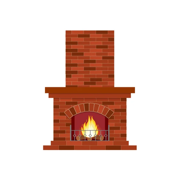 Warm Fireplace Flame Bright Winter Christmas Decoration Interior Illustration Flat — Stock Vector