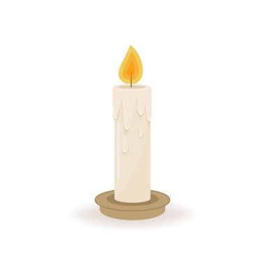 Wax candle on a white background. Candle burning, vector illustration clipart