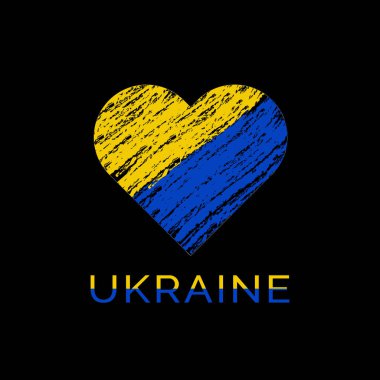 Aşk Ukrayna, kalp amblemi ulusal bayrak renkleri. Kalp şeklinde Ukrayna bayrağı - vektör illüstrasyonu