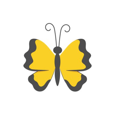 Uçan kelebek ikonu. Beyaz arka planda vurgulanmış, uçan kelebek vektör simgesinin düz çizimi