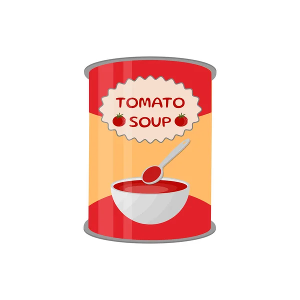 stock vector Can of condensed tomato soup. Vector flat color illustration. Isolated on white background