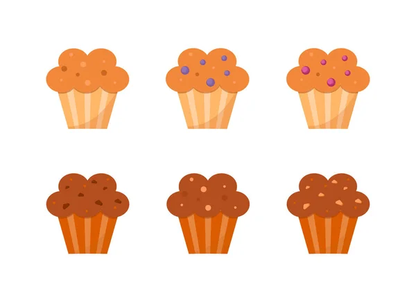 Conjunto Vetorial Ilustração Baunilha Muffin Chocolate —  Vetores de Stock