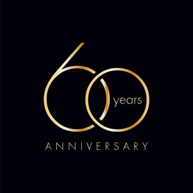 60 Yıl Yıldönümü Logosu, Altın Rengi, Doğum günü, davetiye, düğün, jübile ve tebrik kartı resimleme için Vektör Şablonu Tasarım ögesi