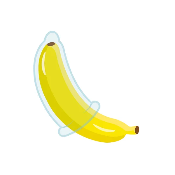 Condón Está Vestido Con Plátano Ilustración Vectorial Plana Aislar Sobre — Vector de stock