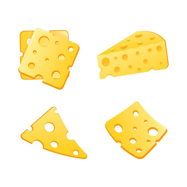 Cheese Slices Set Hand Drawn Vector Illustration Isolated White Background — Stock Vector