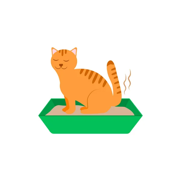 Мультяшный Кот Какает Мусорный Ящик Милый Смешной Рисунок Котенка Векторная — стоковый вектор