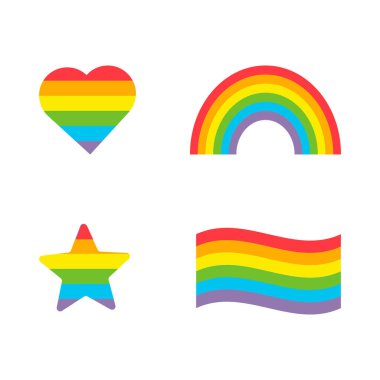 Gökkuşağı vektörü ayarlandı. Eşcinsel gurur ikonu. Gökkuşağı yıldızı kalbi. Gey simgeleri şablonu. Vektör gökkuşağı gay gurur tasarım elementleri