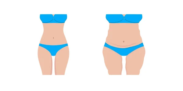 Vektorová Ilustrace Tlustého Tenkého Ženského Těla Izolované Bílé Pozadí Ženské — Stockový vektor