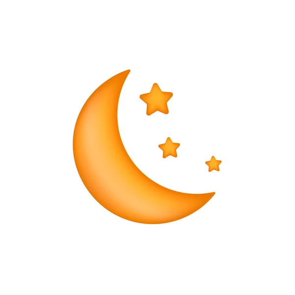 Noite Lua Estrelas Ícone Realista Clima Bonito Desenho Animado Ilustração — Vetor de Stock