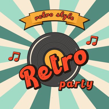 Retro parti. Vinil kaydı. Vektör poster retro tarzı. Vektör amblemi