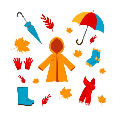 sonbahar öğeleri, giyim, aksesuar. vektör çizim