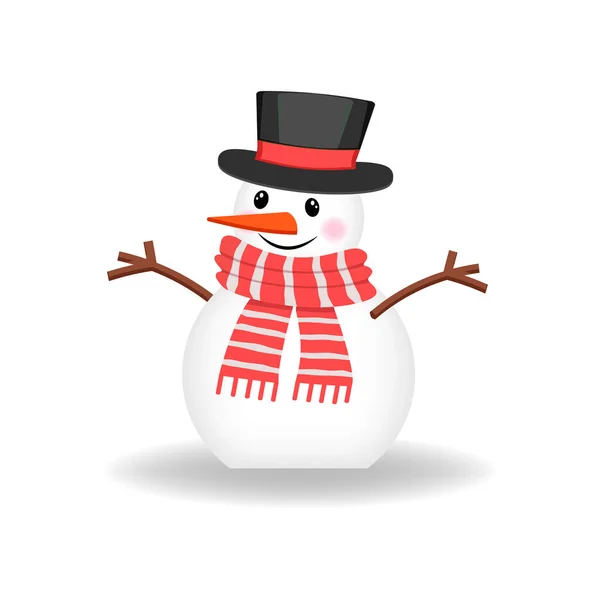 Smiling Christmas Snowman Top Hat Red Scarf Isolated White Background — Stock Vector