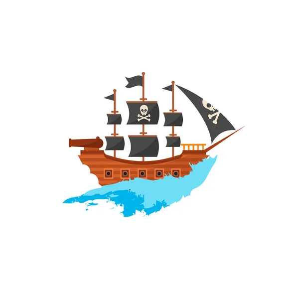 Pirate Bois Buccaneer Filibuster Corsaire Bateau Chien Mer Icône Jeu — Image vectorielle
