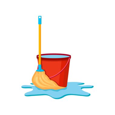 Temizlik ürünleri ve malzemeler. Paspas ve kova temizleme simgesi