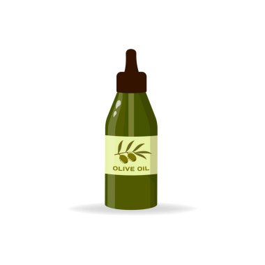Gıda içecekleri ve kaplıca ürünü konsept vektör illüstrasyonları için sıvı malzeme içeren gerçekçi bakire zeytin yağı şişesi.