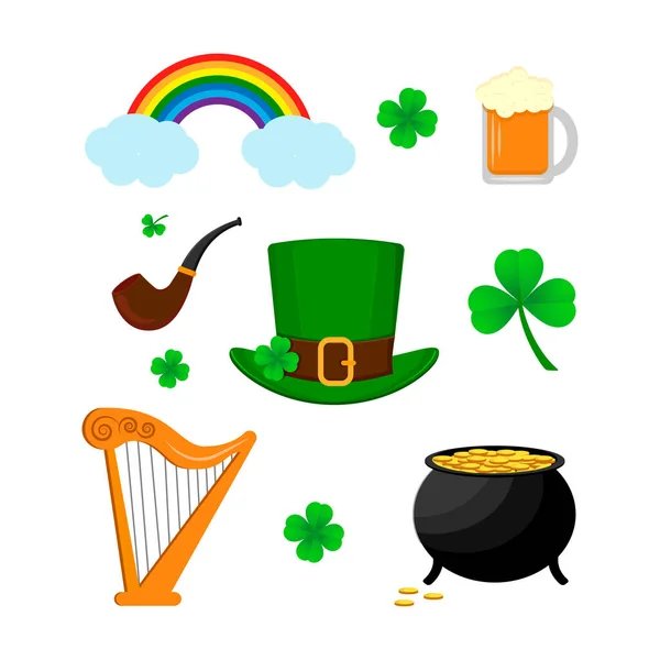 Saint Patricks Day Greeting Card Holiday Illustration Irish National Items — Stock Vector