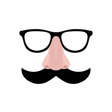 Fake nose and glasses humor mask vector illustration. Disguise glasses, nose and mustache. Funny glasses clipart