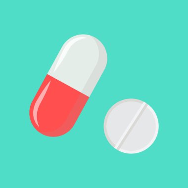 Hap ve tablet ikonu. İllüstrasyon hapları. Tıbbi ve hastane simgesi